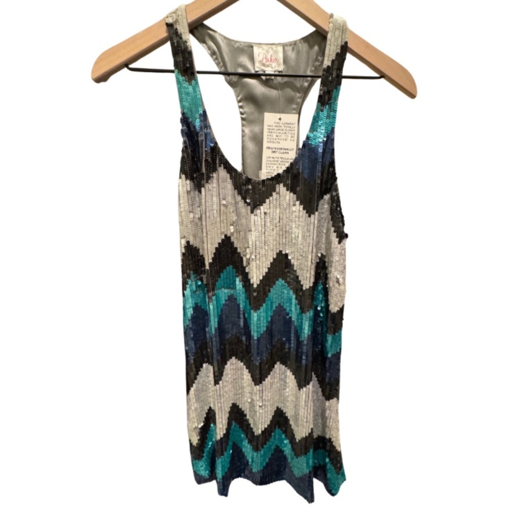 NWT Med Parker Sequin Zigzag Tank Top - Black, Blue, Silver